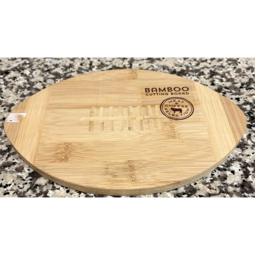 New Football Shaped Bamboo Eco Friendly Cheese Cutting Board Game Day 9.5